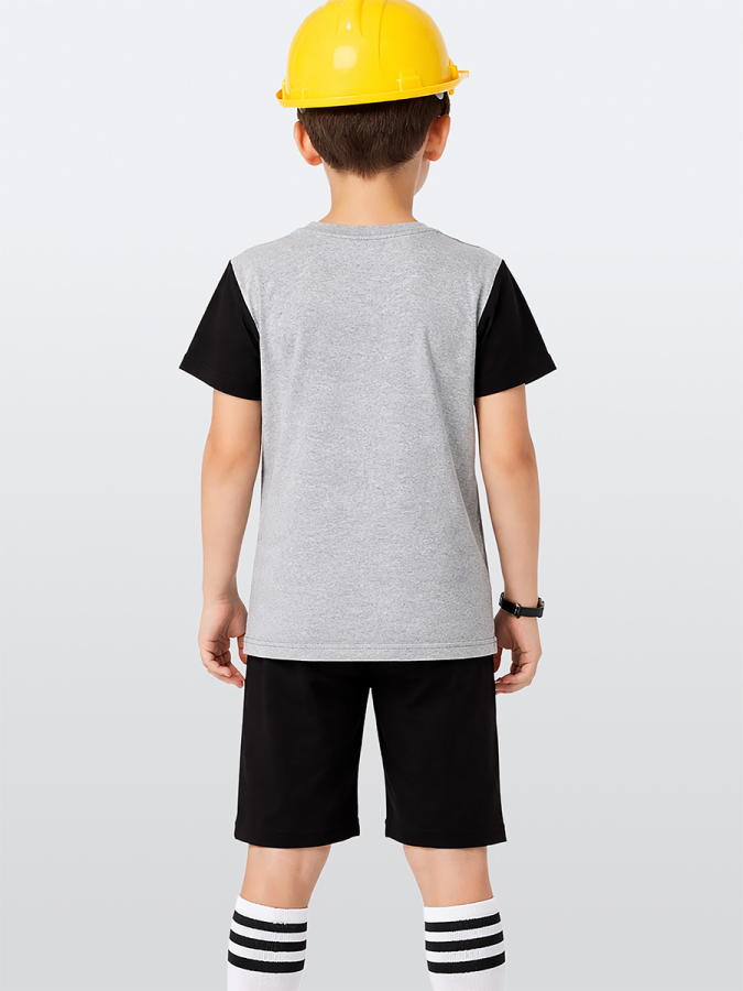 Erkek Çocuk Takım İnşaat Araşları Baskılı T-Shirt Siyah Şort Yazlık Takım - 2