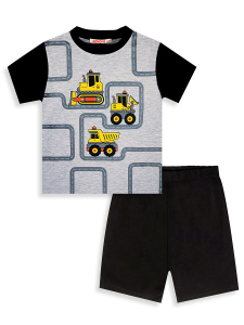 Erkek Çocuk Takım İnşaat Araşları Baskılı T-Shirt Siyah Şort Yazlık Takım - 4