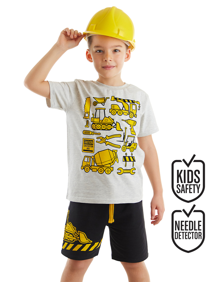 İnşaat Araçları Erkek Çocuk Yazlık T-shirt Şort Takım - 1