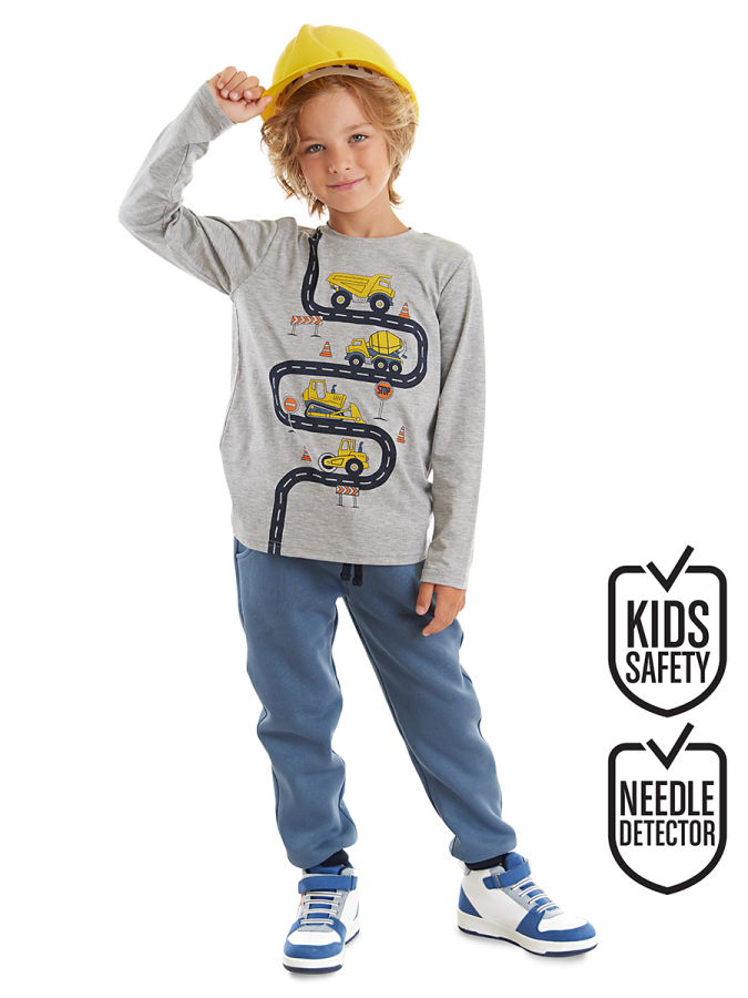 İş Makineleri Erkek Çocuk Uzun Koolu T-shirt Pantolon Takım - 1