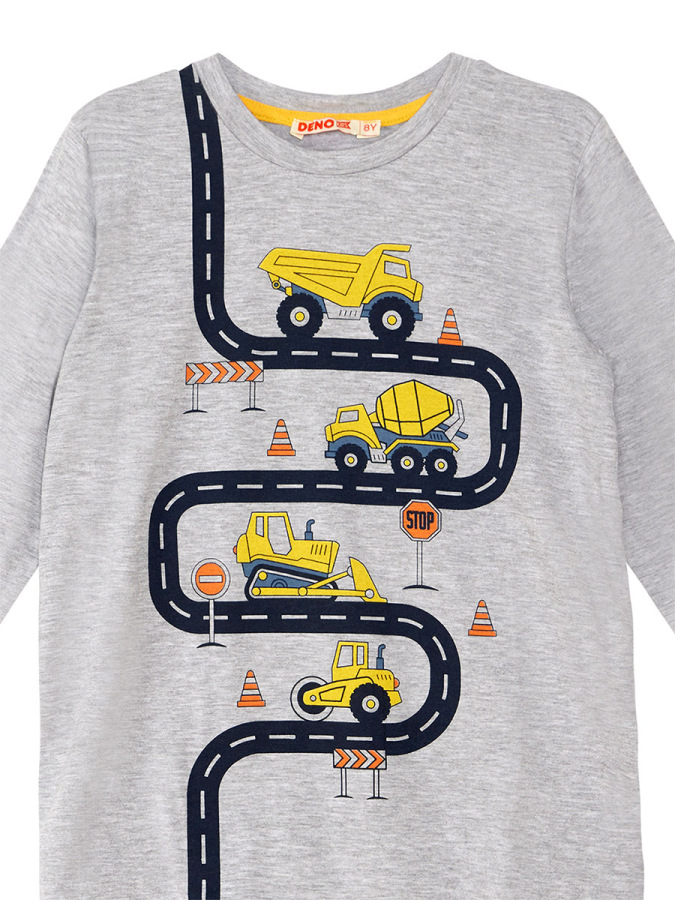 İş Makineleri Erkek Çocuk Uzun Koolu T-shirt Pantolon Takım - 8