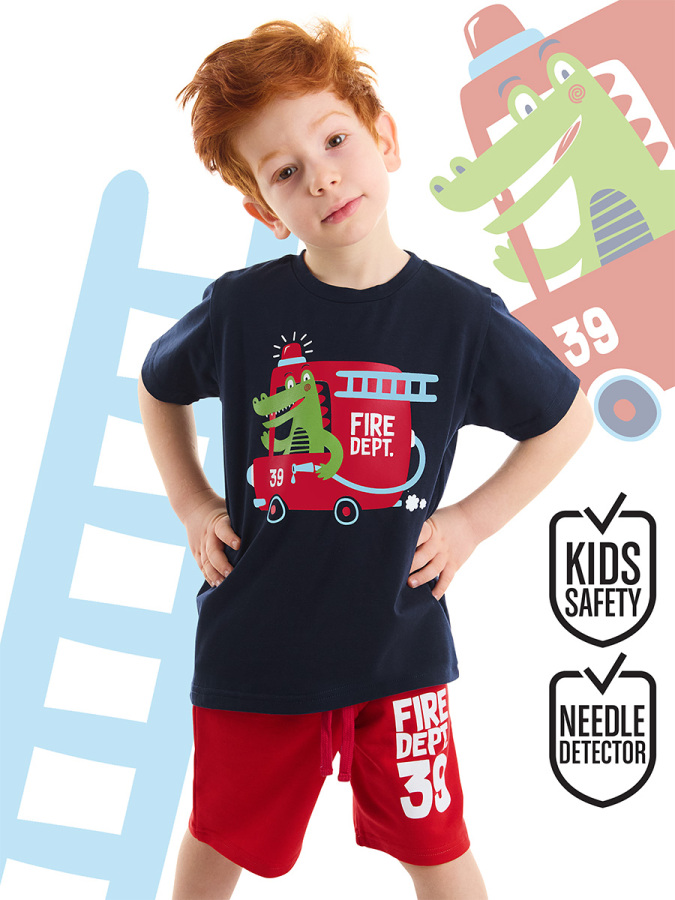 İtfaiyeci Timsah Erkek Çocuk T-Shirt Şort Takım - 1