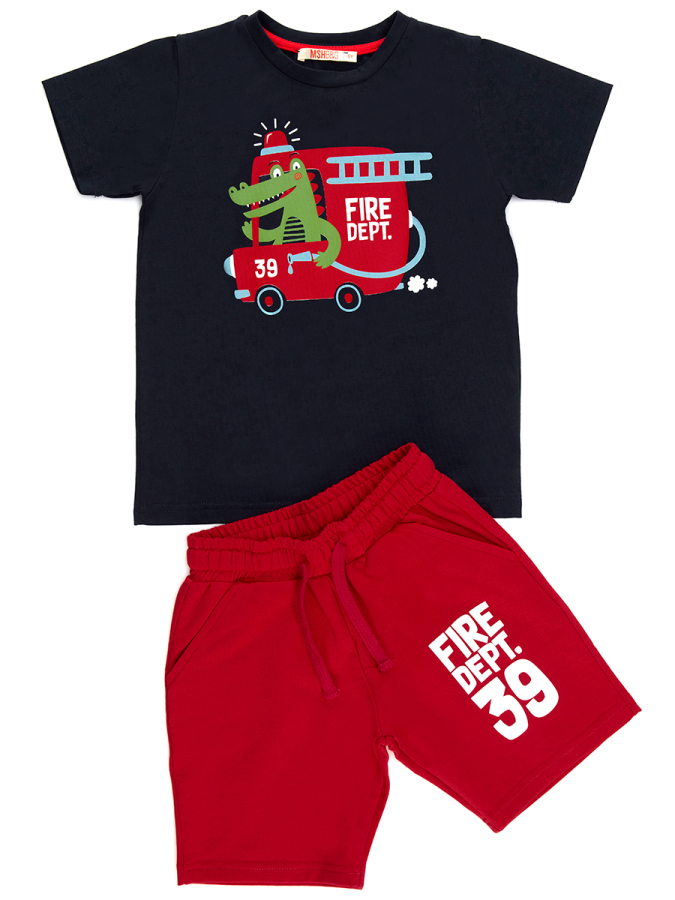 İtfaiyeci Timsah Erkek Çocuk T-Shirt Şort Takım - 3