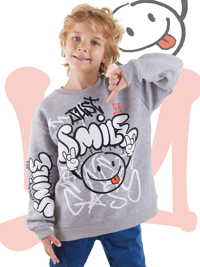 Just Smile Erkek Çocuk Gri Sweatshirt - 1