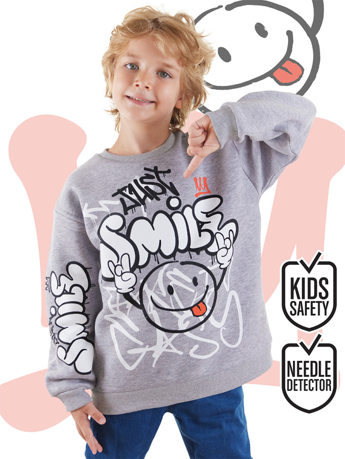 Just Smile Erkek Çocuk Gri Sweatshirt - 1