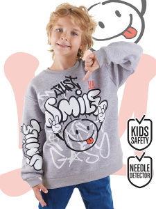 Just Smile Erkek Çocuk Gri Sweatshirt - Denokids