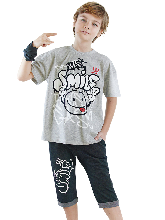 Just Smile Erkek Çocuk T-shirt Kapri Şort Takım - 1