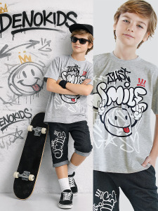 Just Smile Erkek Çocuk T-shirt Kapri Şort Takım - Denokids