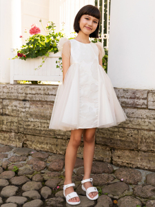 Kabartma Çiçek Desenli Kız Çocuk Elbise - 4