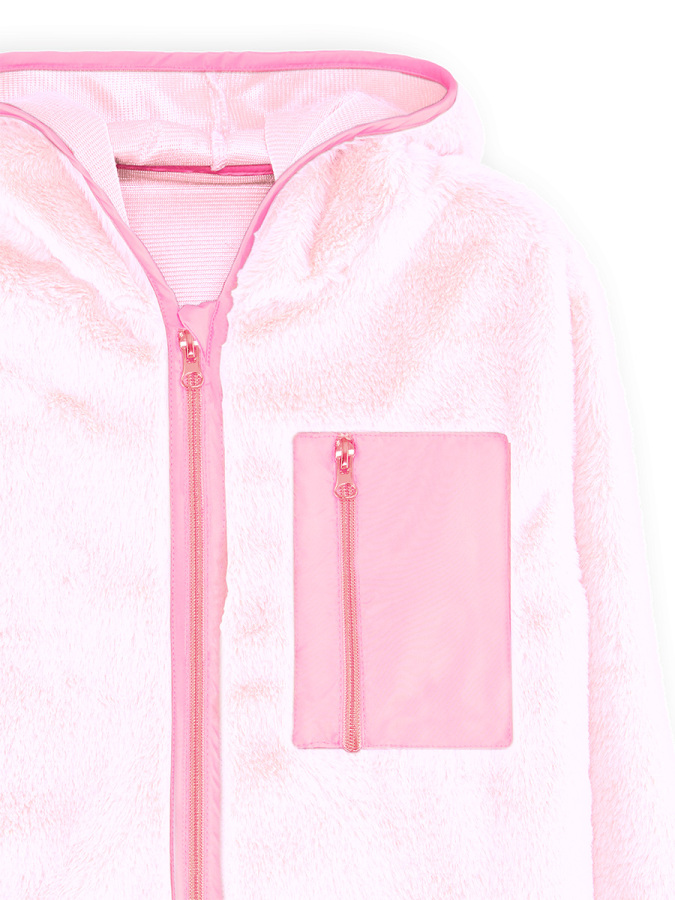 Kalp Cepli Kız Çocuk Pembe Peluş Mont - 5