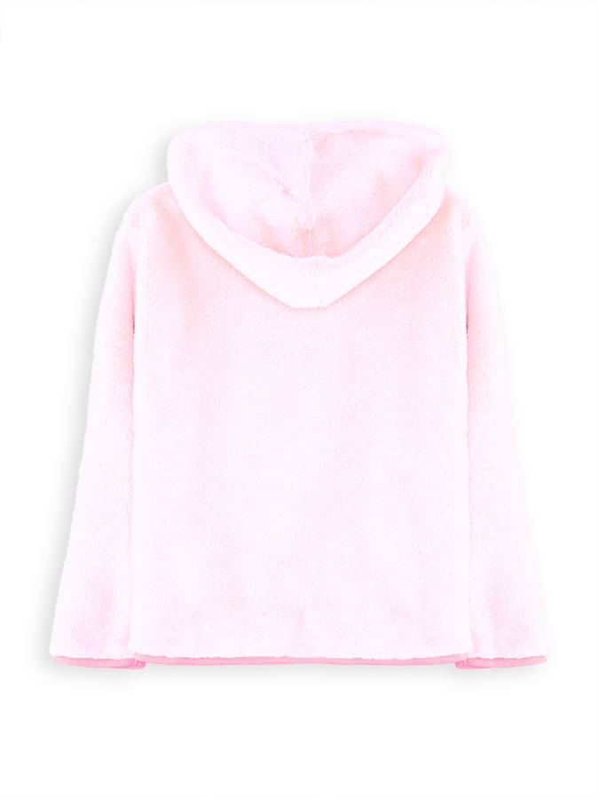 Kalp Cepli Kız Çocuk Pembe Peluş Mont - 4
