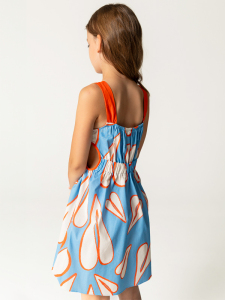 Kalp Desenli Askılı Mavi Kız Çocuk Elbise - 2