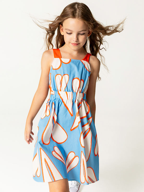 Kalp Desenli Askılı Mavi Kız Çocuk Elbise - 3