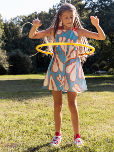 Kalp Desenli Askılı Mavi Kız Çocuk Elbise - 4