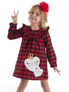 Kalp Ekose Kız Çocuk Elbise - Denokids