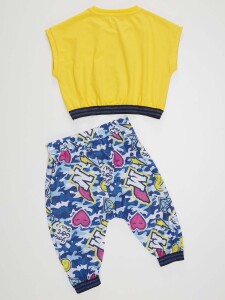 Kalp Kalbe Kız Çocuk Crop Top Kapri Şort Takım - 4