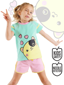 Kalpli Kız Çocuk Yazlık T-shirt Şort Takım - Denokids