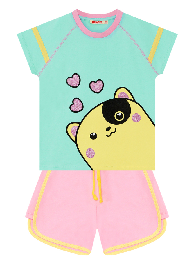 Kalpli Kız Çocuk Yazlık T-shirt Şort Takım - 4