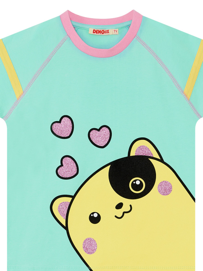 Kalpli Kız Çocuk Yazlık T-shirt Şort Takım - 10