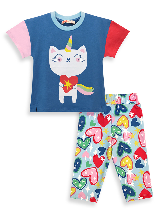 Kalpli Kedi Kız Çocuk T-shirt Tayt Takım - 3
