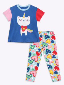 Unicorn Kedi Kız Çocuk İkili Takım Tayt T-shirt İlkbahar Yaz 2-7 Yaş - 3
