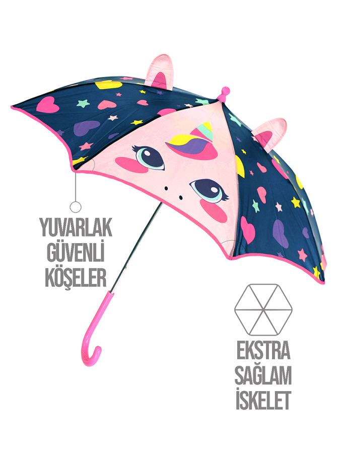 Kalpli Unicorn Kız Çocuk Lacivert Şemsiye - 1