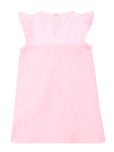 Kanatlı Unicorn Ekoseli Kız Çocuk Fırfırlı Yazlık Pembe Elbise - 4