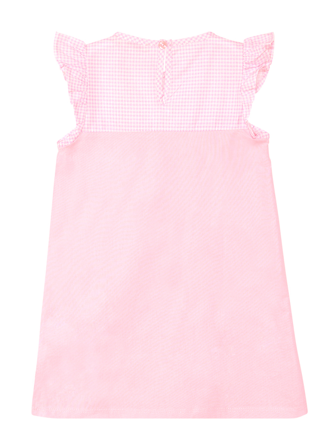 Kanatlı Unicorn Ekoseli Kız Çocuk Fırfırlı Yazlık Pembe Elbise - 4