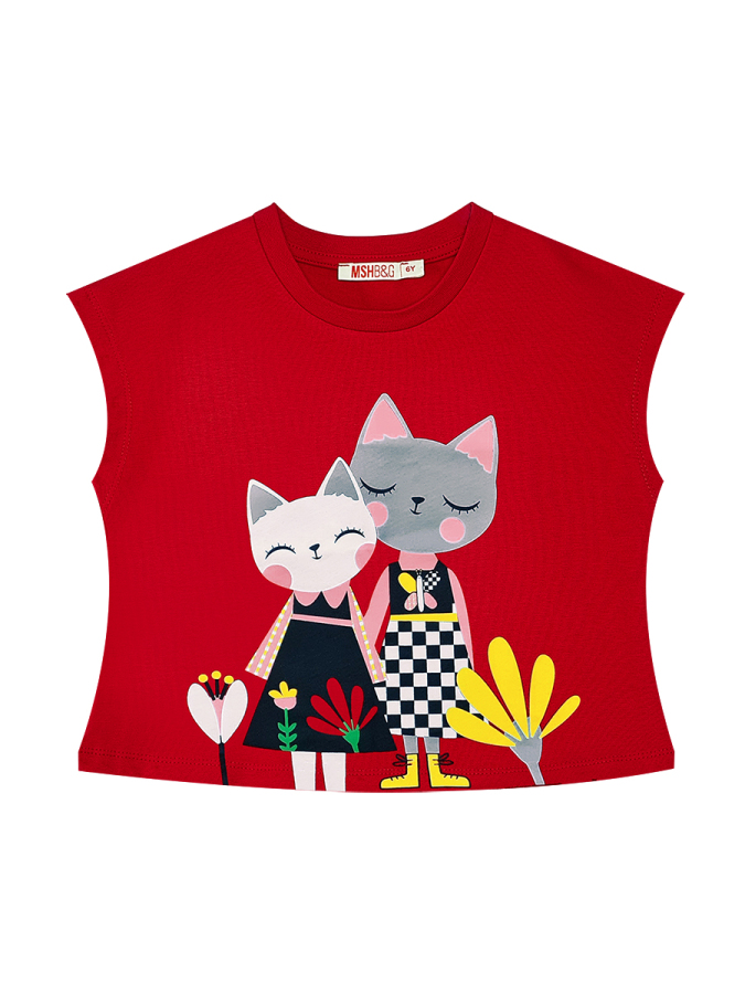 Kanka Kediler Kız Çocuk Yazlık T-shirt Kabarık Tüllü Tütü Etek Takım - 5
