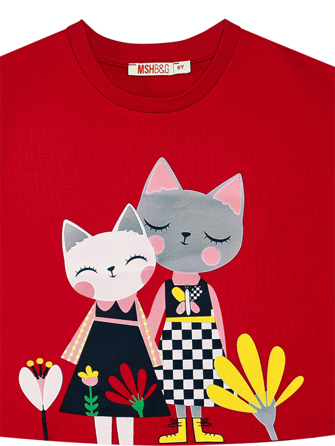 Kanka Kediler Kız Çocuk Yazlık T-shirt Kabarık Tüllü Tütü Etek Takım - 8
