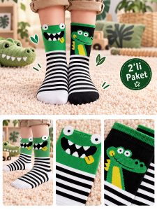 Erkek Çocuk Pamuklu Siyah 2'li Paket Çorap 2-9 Yaş - Denokids