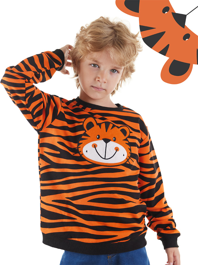 Kaplan Aplikeli Erkek Çocuk Sweatshirt - 1