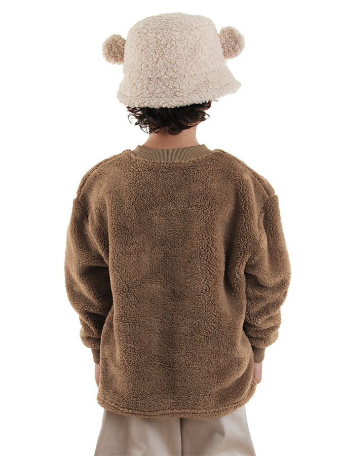 Kaplan Oversize Erkek Çocuk Kahverengi Peluş Sweatshirt - 2