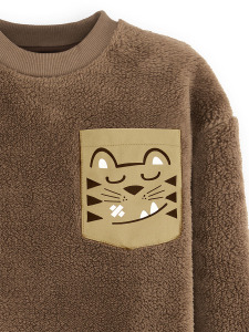 Kaplan Oversize Erkek Çocuk Kahverengi Peluş Sweatshirt - 5