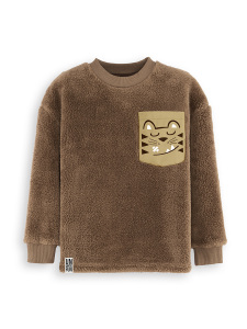 Kaplan Oversize Erkek Çocuk Kahverengi Peluş Sweatshirt - 3