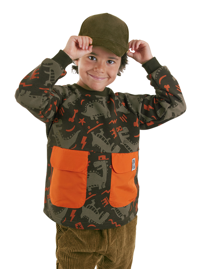 Kaykay Dino Erkek Çocuk Kahverengi Sweatshirt - 1