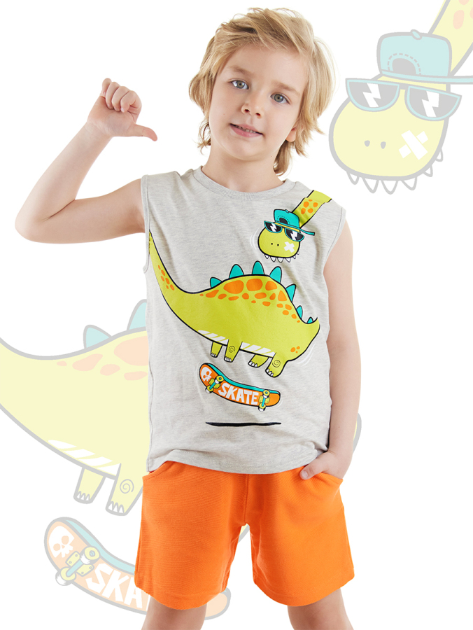 Kaykay Dino Erkek Çocuk Yazlık Kolsuz T-shirt Şort Takım - 1