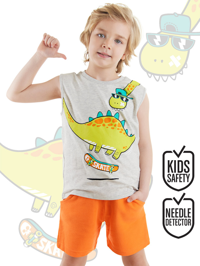 Kaykay Dino Erkek Çocuk Yazlık Kolsuz T-shirt Şort Takım - 1