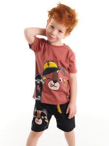 Kaykay Erkek Çocuk T-Shirt Siyah Şort Takım - Denokids