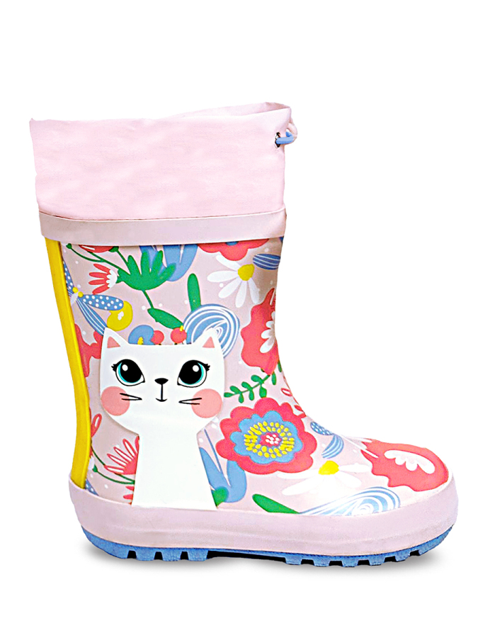 Kedi Çiçekli Kız Çocuk Pembe Yağmur Botu - 4