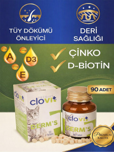 Kedi Derm’s – Tüy Dökülmesini Azaltıcı Vitamin & Mineral Takviyesi 90 Tablet - Clovit
