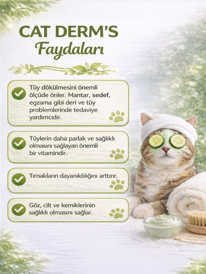 Kedi Derm’s – Tüy Dökülmesini Azaltıcı Vitamin & Mineral Takviyesi 90 Tablet - 2