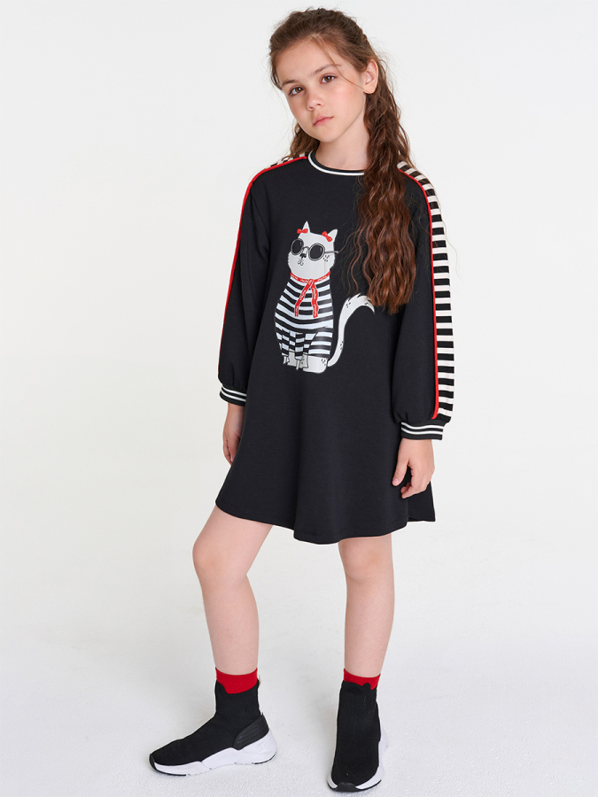 Kedi Desenli Elbise - 1