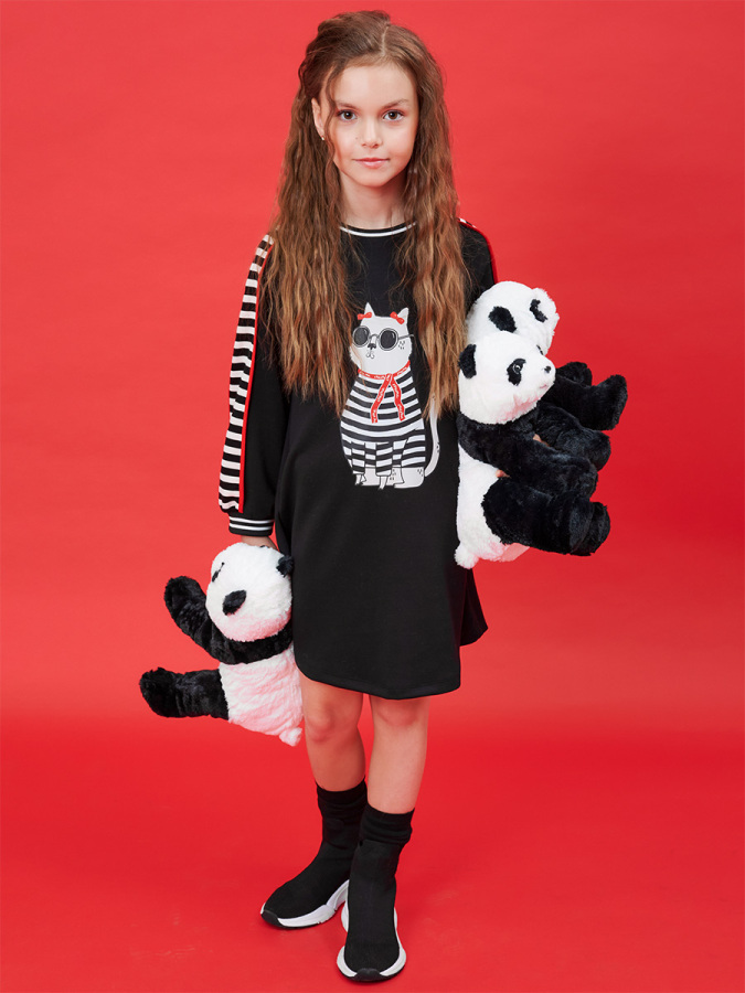 Kedi Desenli Elbise - 4