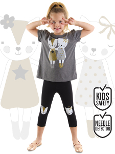 Kedili Kız Çocuk Yazlık T-Shirt Tayt Takım - Denokids