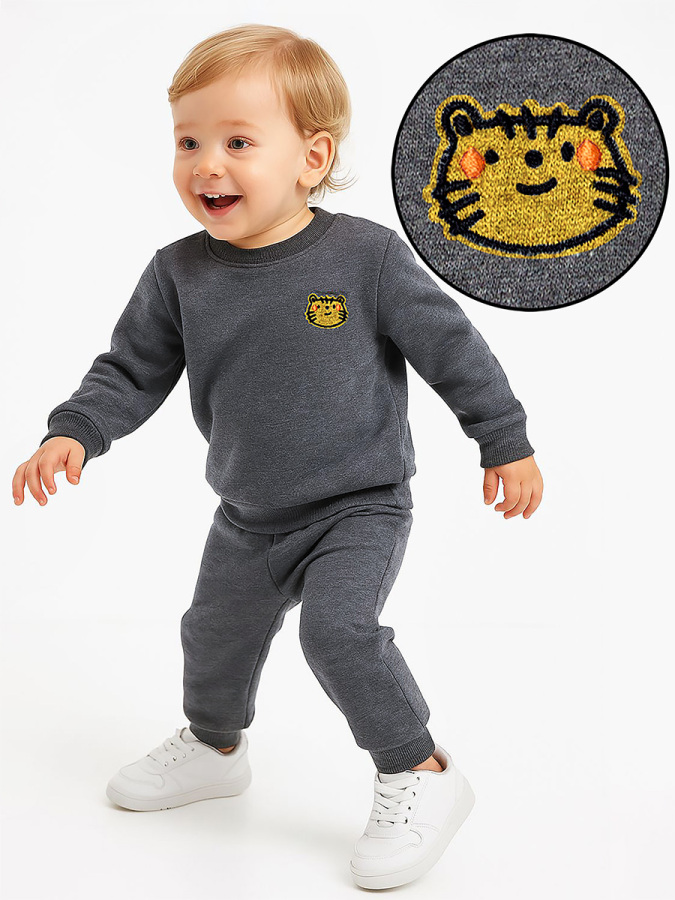 Kedi Erkek Bebek Koyu Gri Eşofman Takım - 1
