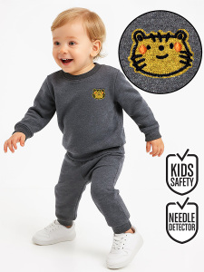 Kedi Erkek Bebek Koyu Gri Eşofman Takım - Denokids