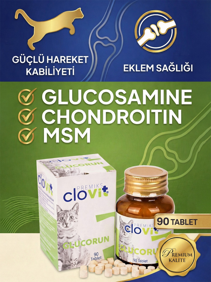 Kedi Glucorun – Kediler İçin Eklem, Kalça & Kemik Glukozamin Takviyesi 90 Tablet - 1
