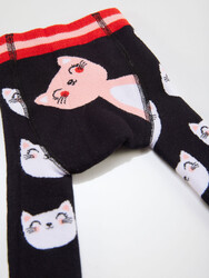Kedi Kız Bebek Siyah Örme Tayt-Pantolon - Thumbnail