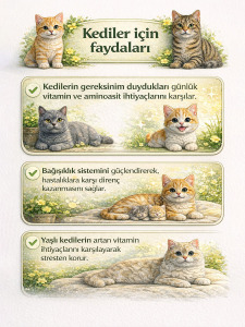Kedi Multivitamin & Aminoasit Takviyesi – Yavru, Yetişkin, Hamile ve Yaşlı Kediler İçin 90 Tablet - 2